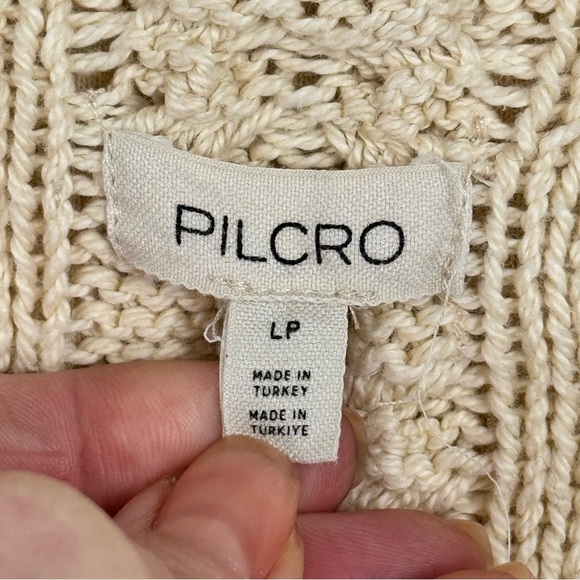 ANTHROPOLOGIE Pilcro Cable Laced Twofer Sweater Creme Size Large Neutral Lace up - Picture 14 of 14